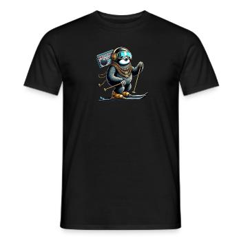Cooles Faultier auf Ski - Lustiges Skifaultier - Männer T-Shirt - Schwarz - Vorne - AI Model Male 178 light (178cm)