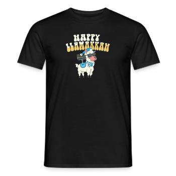 Jewish Hanukkah Happy Llamakkah Chrismukkah Llama - Men's T-Shirt - black - Front - AI Model Male 178 light (178cm)