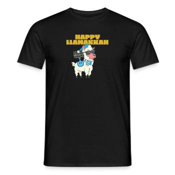 Happy Llamakkah Hanukkah Jewish Chrismukkah Llama - Men's T-Shirt - black - Front - AI Model Male 178 light (178cm)