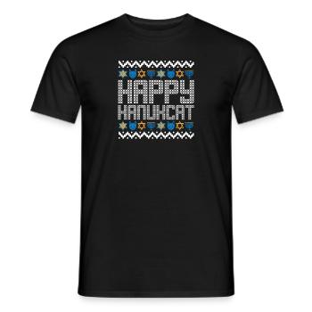 Joyeux Hanukcat Hanoukka Chat de Noël Juif Laid - T-shirt homme - noir - Devant - AI Model Male 178 light (178cm)