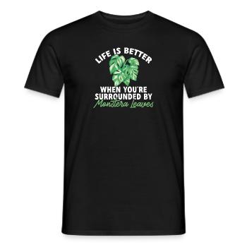 Monstera Deliciosa Albo Plante d’intérieur botanique - T-shirt homme - noir - Devant - AI Model Male 178 light (178cm)
