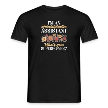 Secrétaire, Adjointe administrative, Commis de bureau - T-shirt homme - noir - Devant - AI Model Male 178 light (178cm)