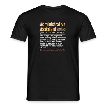 Secrétaire, Adjointe administrative, Commis de bureau - T-shirt homme - noir - Devant - AI Model Male 178 light (178cm)