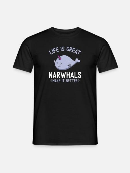 Narwal Einhornwal - Männer T-Shirt - Schwarz
