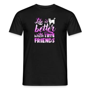 Life is better with true friends cat lover tea - Men's T-Shirt - black - Front - AI Model Male 178 light (178cm)