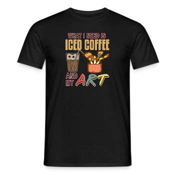 What I Need Is Iced Coffee & My Art Awesome - Men's T-Shirt - black - Front - AI Model Male 178 light (178cm)