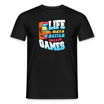 Life Gets Better With Games Retro Quiz Gamer - Men's T-Shirt - black - Front - AI Model Male 178 light (178cm)