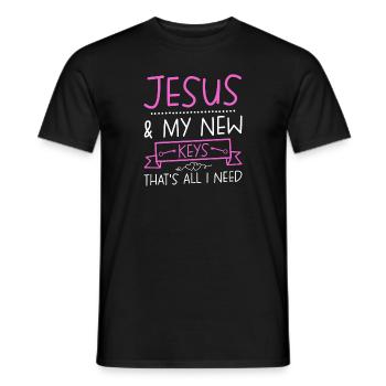 Jesus and My New Keys is All I Do - Men's T-Shirt - black - Front - AI Model Male 178 light (178cm)