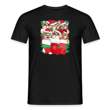 Family Xmas Cats - Christmas Holiday Cat - Men's T-Shirt - black - Front - AI Model Male 178 light (178cm)