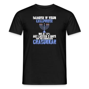 Jewish Hanukkah Humor CellPhone Lasted Eight Night - Men's T-Shirt - black - Front - AI Model Male 178 light (178cm)