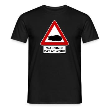 Warning! Cat At Work - Road Sign - Men's T-Shirt - black - Front - AI Model Male 178 light (178cm)