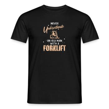 Never Underestimate An Old Man With A Forklift - Men's T-Shirt - black - Front - AI Model Male 178 light (178cm)