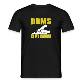 DBMS IS My Cardio Retro Funny DATA Admin T-Shirt - Men's T-Shirt - black - Front - AI Model Male 178 light (178cm)