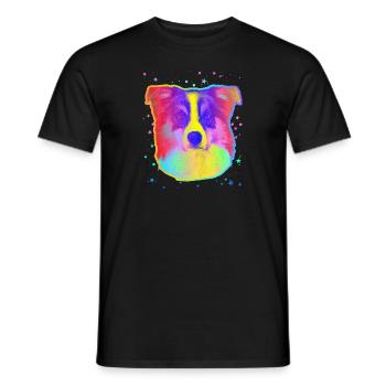 Border Collie Dog Face Rainbow Space Black - Men's T-Shirt - black - Front - AI Model Male 178 light (178cm)