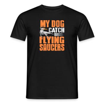 My Dog Catch Flying Saucers Retro Dog Training - Men's T-Shirt - black - Front - AI Model Male 178 light (178cm)