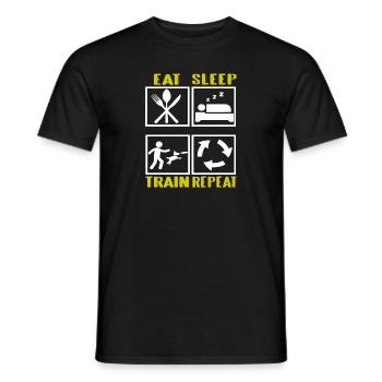 East Sleep Train Repeat Cool Dog Training Dog - Men's T-Shirt - black - Front - AI Model Male 178 light (178cm)