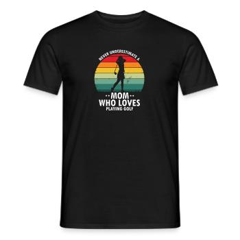 Never Underestimate A MOM Who Loves Playing GOLF - Men's T-Shirt - black - Front - AI Model Male 178 light (178cm)
