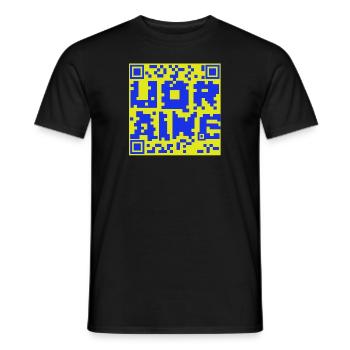 QR Code UQRAINE, Ukraine Flaggen Farbe Design - Männer T-Shirt - Schwarz - Vorne - AI Model Male 178 light (178cm)