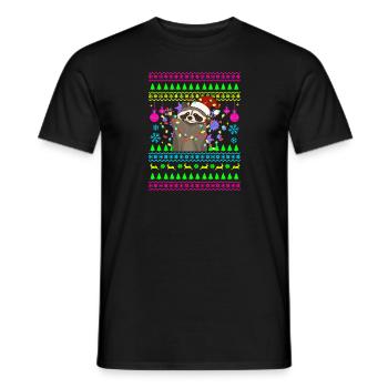 Funny Christmas Outfit Ugly Christmas Raccoon - Men's T-Shirt - black - Front - AI Model Male 178 light (178cm)