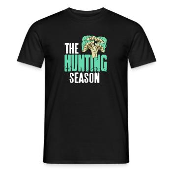 The Hunting Season Retro Mushroom Hunting Mycology - Men's T-Shirt - black - Front - AI Model Male 178 light (178cm)