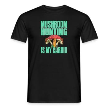 Mushroom Hunting Is My Cardio Retro Funny Mycology - Men's T-Shirt - black - Front - AI Model Male 178 light (178cm)