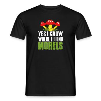 Yes I Know Where To Find Morels Mushroom Hunting - Men's T-Shirt - black - Front - AI Model Male 178 light (178cm)