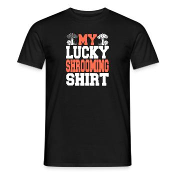 My Lucky Shrooming Shirt Retro Mushroom Hunting - Men's T-Shirt - black - Front - AI Model Male 178 light (178cm)