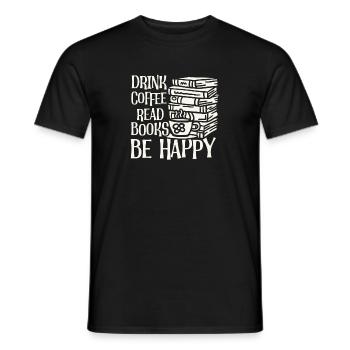 Drinking coffee, reading books, being happy - Men's T-Shirt - black - Front - AI Model Male 178 light (178cm)