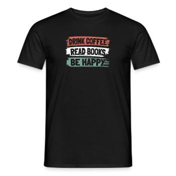 Drinking coffee, reading books, being happy - Men's T-Shirt - black - Front - AI Model Male 178 light (178cm)