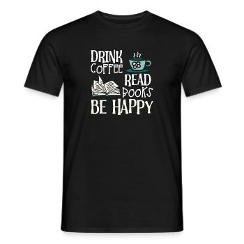Drinking coffee, reading books, being happy - Men's T-Shirt - black - Front - AI Model Male 178 light (178cm)