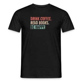 Drinking coffee, reading books, being happy - Men's T-Shirt - black - Front - AI Model Male 178 light (178cm)
