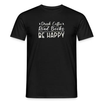 Drinking coffee, reading books, being happy - Men's T-Shirt - black - Front - AI Model Male 178 light (178cm)