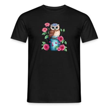 owl animal sweet wild bird zoo forest nature child - Men's T-Shirt - black - Front - AI Model Male 178 light (178cm)