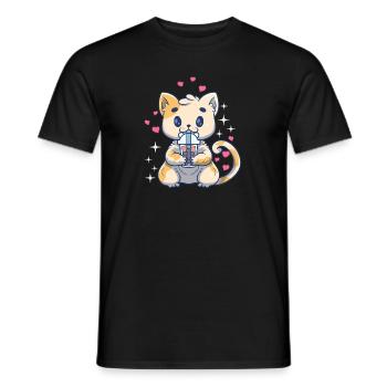 Kawaii Bébé Chaton Chaton Boba Thé Bubble Tea Fille - T-shirt homme - noir - Devant - AI Model Male 178 light (178cm)