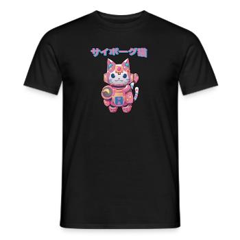 Cyborg Maneki Neko Cat Japanese Cyber Aesthetics - Men's T-Shirt - black - Front - AI Model Male 178 light (178cm)
