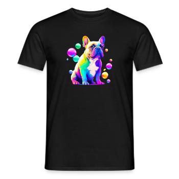 Französische Bulldogge Bunte Kunst Blasen Malerei - Männer T-Shirt - Schwarz - Vorne - AI Model Male 178 light (178cm)