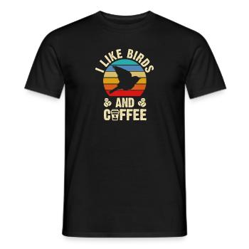 I like Birds & Coffee Funny vintage Birds theme - Men's T-Shirt - black - Front - AI Model Male 178 light (178cm)