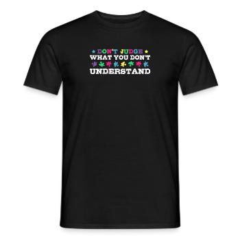 Sensibilisation à l’autisme – Ne jugez pas ce que - T-shirt homme - noir - Devant - AI Model Male 178 light (178cm)