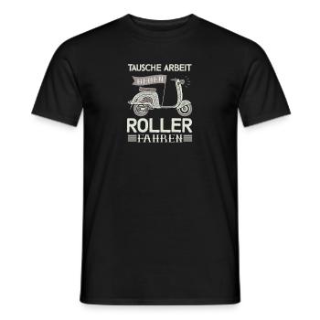 Tausche Arbeit gegen Roller Scooter Motorroller - Männer T-Shirt - Schwarz - Vorne - AI Model Male 178 light (178cm)
