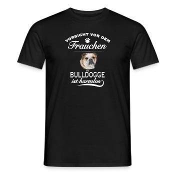 Vorsicht vor dem Frauchen - Bulldogge ist harmlos - Männer T-Shirt - Schwarz - Vorne - AI Model Male 178 light (178cm)