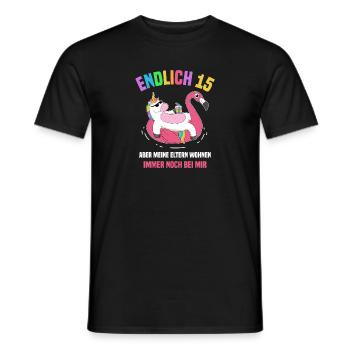 Endlich 15 Aber Meine Eltern Wohnen Noch Bei Mir - Männer T-Shirt - Schwarz - Vorne - AI Model Male 178 light (178cm)