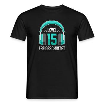 Level 15 Freigeschaltet Geburtstagsgeschenk - Männer T-Shirt - Schwarz - Vorne - AI Model Male 178 light (178cm)