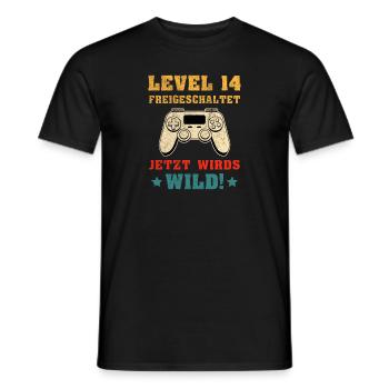 Level 14 Freigeschaltet Geburtstagsgeschenk - Männer T-Shirt - Schwarz - Vorne - AI Model Male 178 light (178cm)