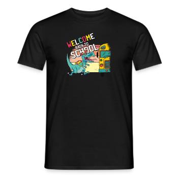 Drôle de T-Rex courant vers l’autobus scolaire Bienvenue à nouveau à - T-shirt homme - noir - Devant - AI Model Male 178 light (178cm)