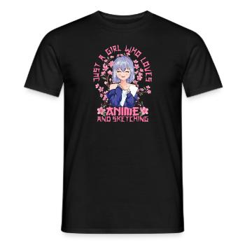 Anime And Sketching Girl - Kitschy Sakura Cherry - Men's T-Shirt - black - Front - AI Model Male 178 light (178cm)