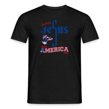 Aime Jésus et l’Amérique aussi, drapeau des États-Unis et 4ème - T-shirt homme - noir - Devant - AI Model Male 178 light (178cm)