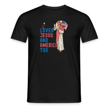 Liebt Jesus und Amerika auch Lustige Jesus-Sonnenbrille - Männer T-Shirt - Schwarz - Vorne - AI Model Male 178 light (178cm)