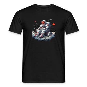 Comical Astronaut Sitting on the Moon - Men's T-Shirt - black - Front - AI Model Male 178 light (178cm)