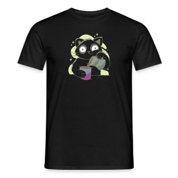 Morgenmuffel Katze mit Kaffee Sucht - Männer T-Shirt - Schwarz - Vorne - AI Model Male 178 light (178cm)