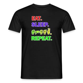 Manger dormir Parler Répéter avec la langue des signes DGS - T-shirt homme - noir - Devant - AI Model Male 178 light (178cm)